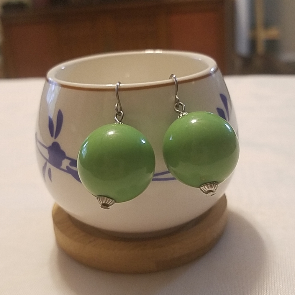 Green Gumdrop Dangle Earrings
